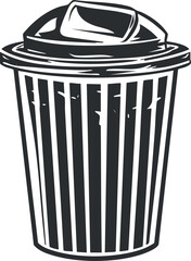 Illustration of a striped trash bin designed for waste disposal and recycling purposes.