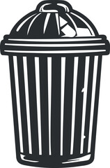 Illustration of a trash bin with a lid and overflowing waste visible inside.