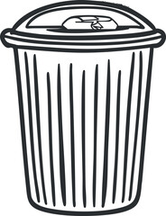 Illustration of a simple trash bin with vertical stripes and a lid on top.