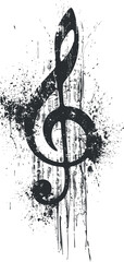 A creative treble clef design with an artistic splash effect in black and white colors.