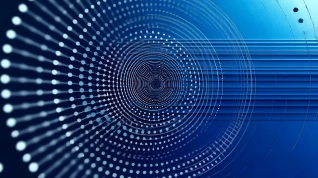 Futuristic Blue Tunnel Pattern with Digital Light and 3D Circular Design Illustration