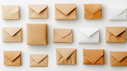 Collection of small parcel boxes and envelopes arranged for online delivery