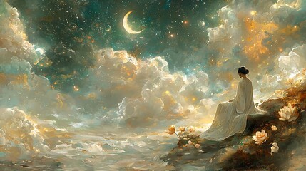 Celestial Serenity: A Woman Contemplates the Starry Night