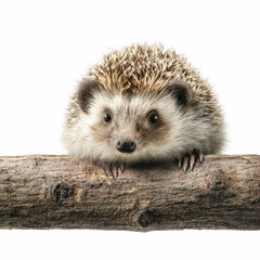 Obraz premium Adorable Hedgehog on a Log Against Vibrant Pink Background