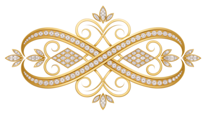 Golden Infinity Symbol with Diamonds on Transparent Background