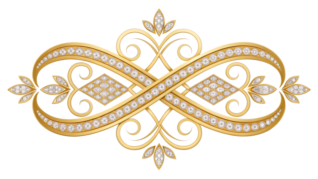 Golden Infinity Symbol with Diamonds on Transparent Background