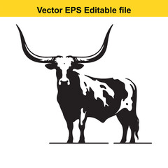Longhorn cattle vector silhouetted 