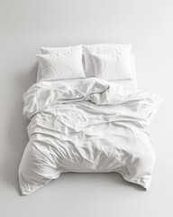 A neatly made white bed with fluffy pillows, creating a serene and inviting atmosphere.