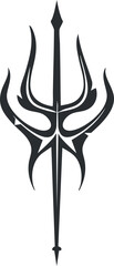Stylized black trident design representing power and strength in a modern and abstract style.