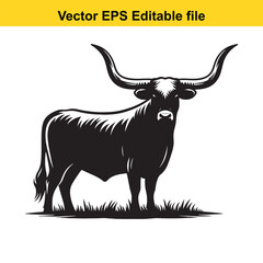 Longhorn cattle vector silhouetted 