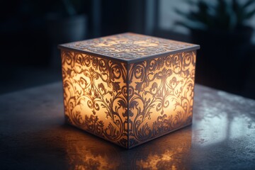 A beautifully crafted decorative lamp casting warm light with intricate floral patterns, enhancing the ambiance.