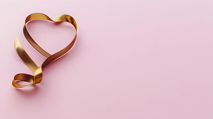 Golden Ribbon Heart Shape on Pink Background