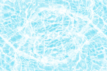 Blue water with ripples on the surface. Defocus blurred transparent blue colored clear calm water surface texture with splashes and bubbles. Water waves with shining pattern texture background.