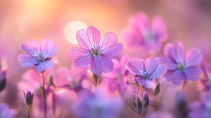 Fototapeta premium Pink Geranium Flowers In A Dreamy Soft Light Photo Of Blooming Meadow