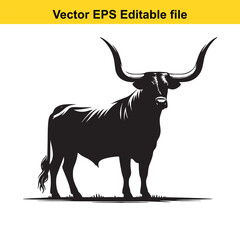Longhorn cattle vector silhouetted 