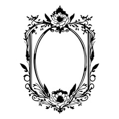 Elegant Floral Frame with Oval Center in Black
