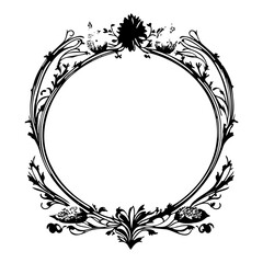 Ornate Floral Circular Frame Isolated on White