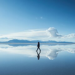 Tranquil walk, mirrored sky
