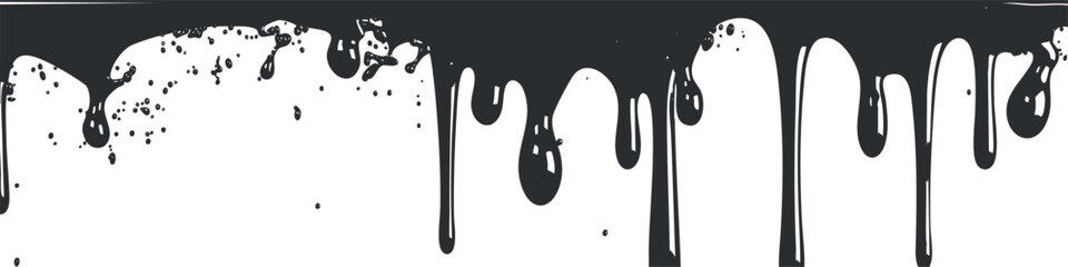 Black paint splash with drips creating an artistic abstract background for creative projects.