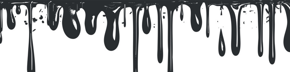 Black paint dripping down a white background creating a textured and artistic effect.