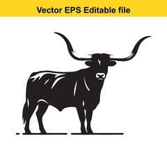Longhorn cattle vector silhouetted 