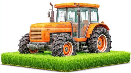 Obraz premium Orange Tractor on Green Grass Patch