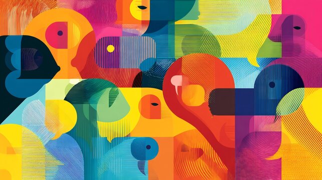 Abstract communication shapes representing team alignment internal dialogue employee communication strategies Bright and cohesive tones enhance message clarity