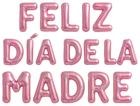 Feliz D&iacute;a de la Madre en letras de globos foil rosa aisladas sobre fondo transparente