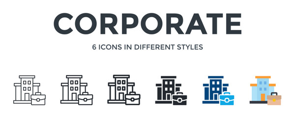 Corporate Icon In Different Style Vector Illustration. Designed In Thin Line, Regular Line, Bold Line, Glyph, Color Fill, And Flat Style Can Be Used For Web