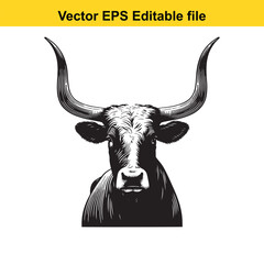 Longhorn cattle vector silhouetted 