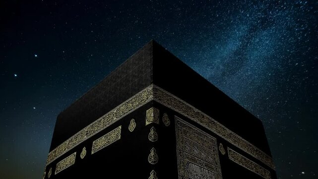 kaaba and sky stars, time lapse