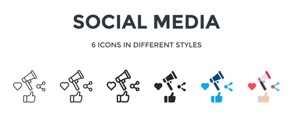 Social Media Icon In Different Style Vector Illustration. Designed In Thin Line, Regular Line, Bold Line, Glyph, Color Fill, And Flat Style Can Be Used For Web