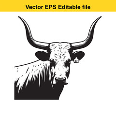 Longhorn cattle vector silhouetted 