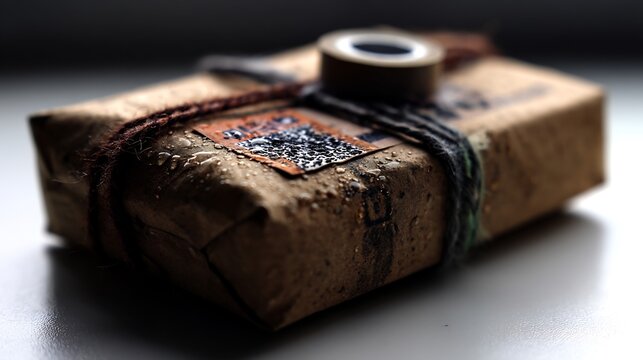 Intriguing Wrapped Parcel Displaying a Rustic Charm and Artistic Presentation