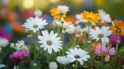 Fototapeta premium Vibrant White and Yellow Osteospermum Flowers Blooming in a Garden