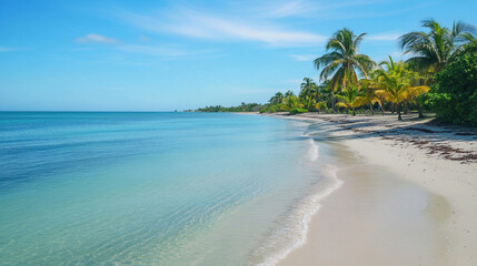 Serene beach with clear skies and gentle waves, Generative AI
