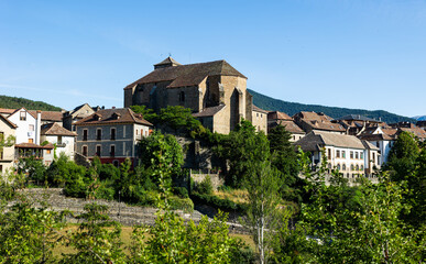 Obraz premium Shot of historical settlement of Anso and its surroundings, medieval urban Gothic buildings, European tourism and attractions