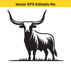 Longhorn cattle vector silhouetted 