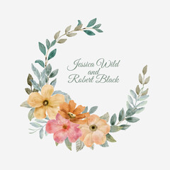 pink yellow floral watercolor wreath