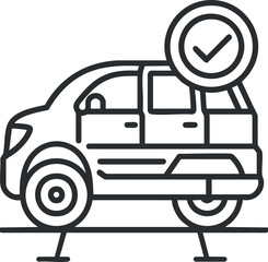 Outline illustration of a car with a check mark symbol indicating approval and reliability