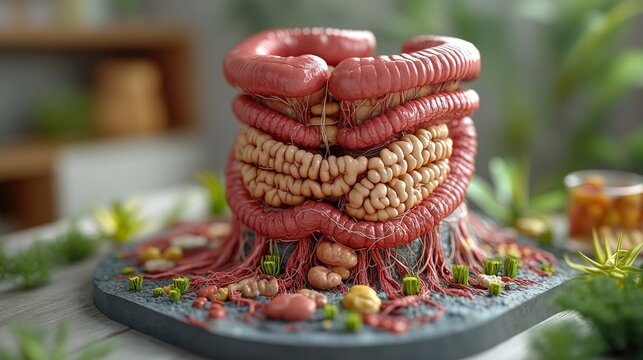 Detailed anatomical model showcasing the digestive system, intricately crafted with realistic textures and colors