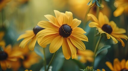 Vibrant Yellow Black Eyed Susan Flowers Blooming in a Garden