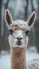 Adorable Alpaca Covered in Snow Winter Wonderland Portrait