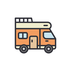 Camper van colored icons, minimalist vector illustration ,simple transparent graphic element .Isolated on white background