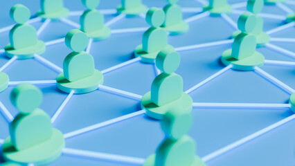 Network of connected people, communication for teamwork, blue stage, 3D illustration