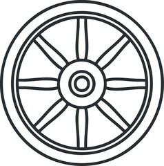 Naklejka premium An outline illustration of a circular wheel with spokes for transportation purposes.