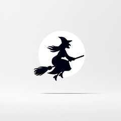 witch flying on broomstick under full moon illustration