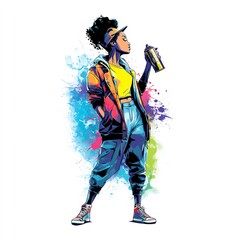 Obraz premium hip hop girl with graffiti spray paint art