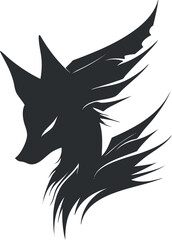 Stylized silhouette of a wolf with sharp lines and abstract design elements.