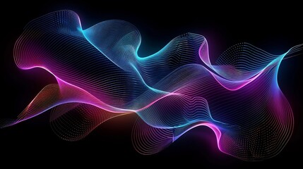 Obraz premium Abstract neon line shapes dark backgrounds perfect for tech ads cybersecurity themes and futuristic digital artwork